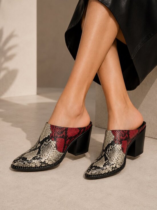 SCHUTZ Shoes - Schutz Destiny Snakeskin Print Leather Heeled Mule Size 6